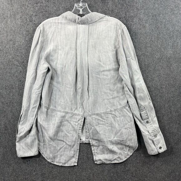 Cloth & Stone Blouse Women's Extra Small Gray Tencell Roll Tab Sleeve Button - Picture 4 of 7